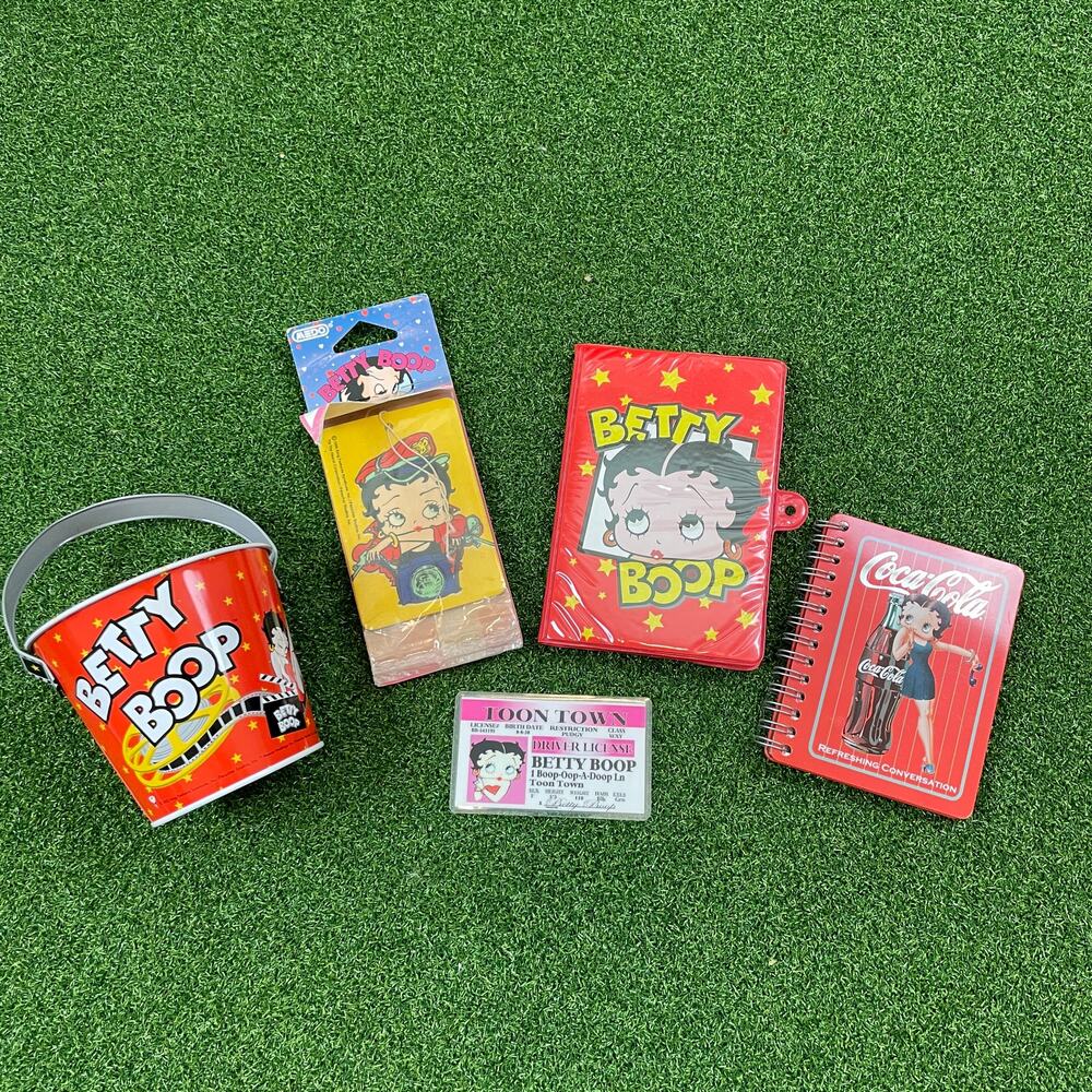 Vintage Betty Boop Bucket Notebook Air Freshner & Lip Gloss Collectibles Set